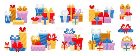 Set Of Various Gift Boxes In Flat Style Design Vector Illustration