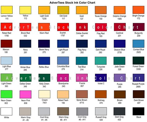 Ink Color Chart