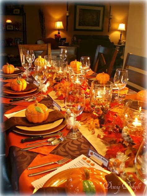 Cover the table in white paper and draw each child their own placemat with their name. Dining Delight: Fall Dinner Party for Ten. Orange brown ...