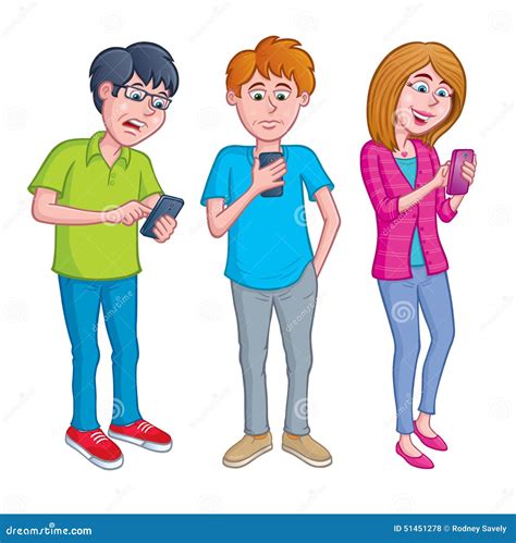 Teens Texting And Using Cell Phones Stock Illustration Illustration