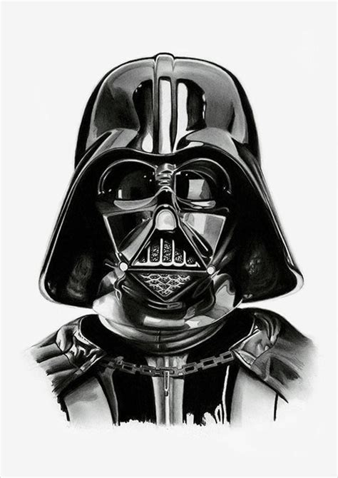Darth Vader Drawing In Black And White With The Words Star Wars On It