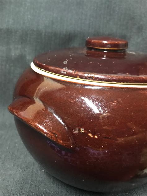 Vintage Bean Pot Usa Pottery Brown Stoneware Pot Free Shipping Etsy