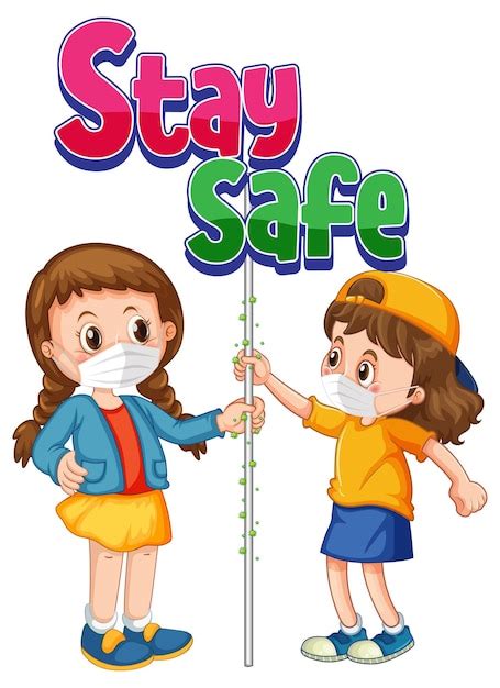 Free Vector Stay Safe Logo With Two Kids Do Not Keep Social