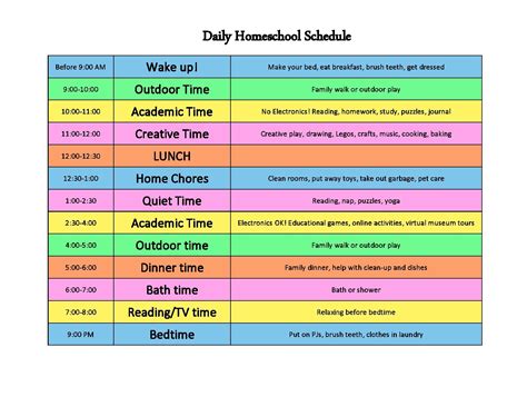 Homeschool Schedule Template Gsa