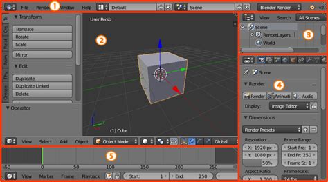 The Blender Interface With Highlighted In Red Five Editors Info