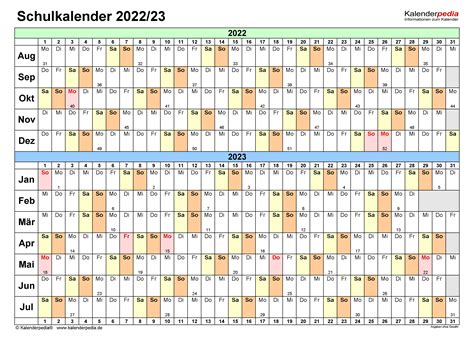 Schulkalender 20222023 Als Excel Vorlagen Zum Ausdrucken Vrogue