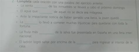 Completa Cada Oración Con Una Palabra Del Ejercicio Brainlylat