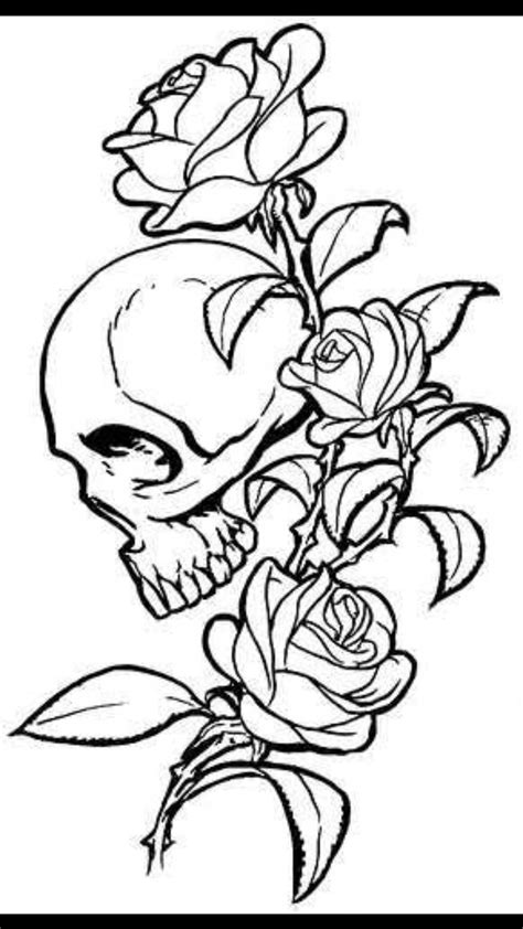 Skull Rose Stem Tattoo Outline Drawing Skulls Drawing Tatoo Art