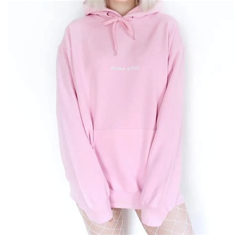 Broke Artist Baby Pink Hoodie Women Causal Sweatshirt Tumblr Inspired