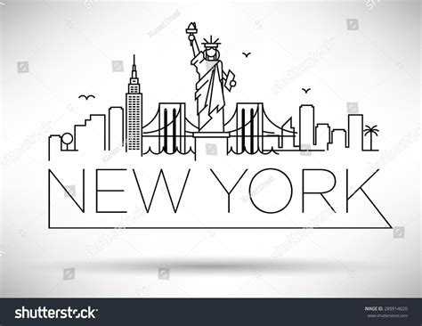 Linear New York City Skyline With Typographic Design City Drawing Wall