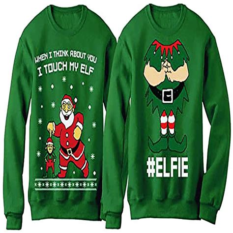 I Touch My Elf Elfie Ugly Christmas Sweater Sweatshirt Funny Matching Couple Set V Securfebry