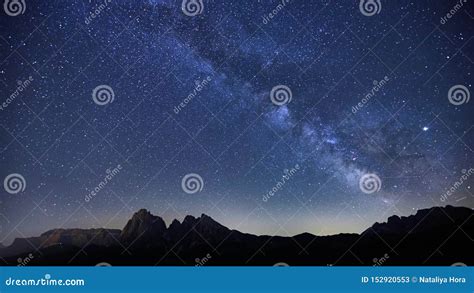 Timelapse Of Milky Way Over Alpe Di Siusi In Dolomites Italy Stock