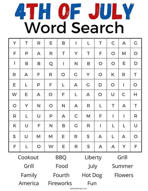 4th Of July Word Search Printable Puzzles