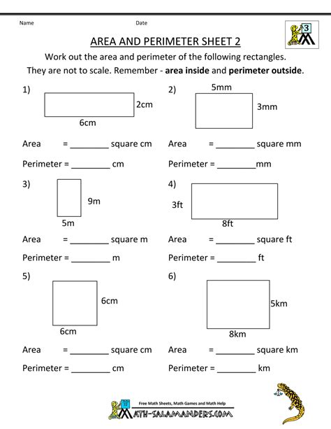 5th grade area and perimeter worksheets