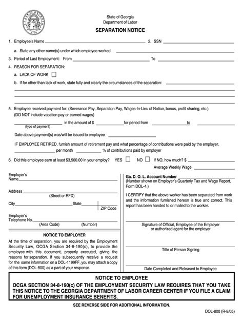 Ga Separation Notice 2020 2022 2020 2022 Fill And Sign Printable