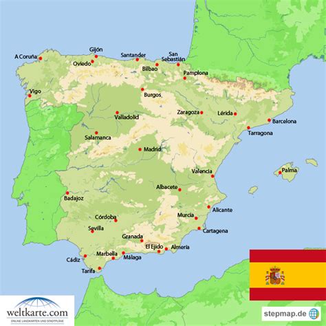 Das festland grenzt an portugal und frankreich. Landkarte Spanien (Übersichtskarte) : Weltkarte.com ...