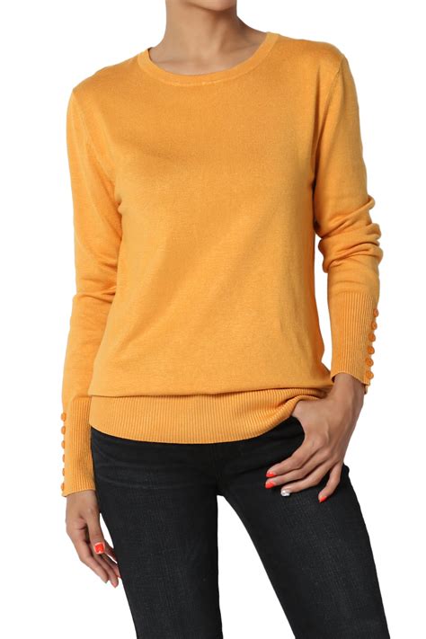 Themogan Women S Crew Neck Button Long Sleeve Loose Fit Pullover Knit Sweater Top