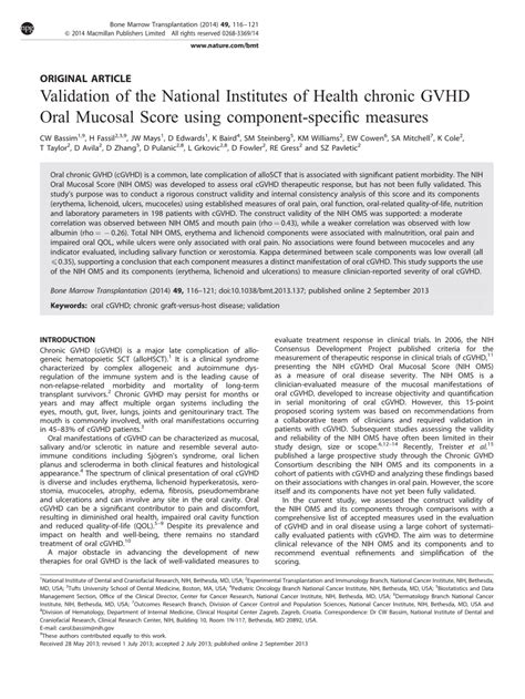 Pdf Validation Of The National Institutes Of Health Chronic Gvhd Oral