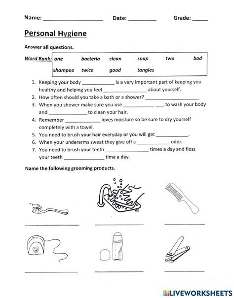 Personal Hygiene And Grooming Worksheet Live Worksheets