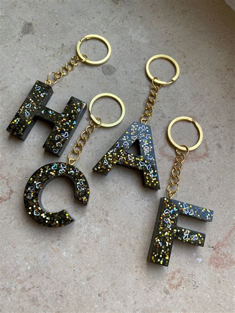 Resin Keychain Epoxy Letter Handmade Personalized Unique Etsy