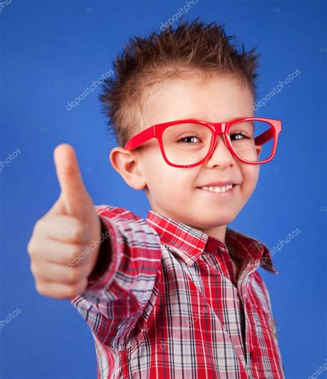 Cheerful Five Years Old Boy With Thumb Up — Stock Photo © Ninamalyna
