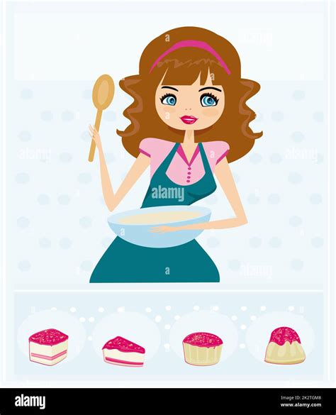 Beautiful Young Lady Cooking Cakes Stock Photo Alamy