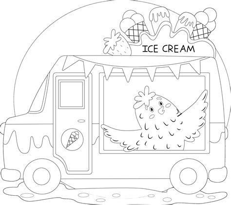 Chicken in an ice cream truck coloring page 25797652 Vector Art at Vecteezy