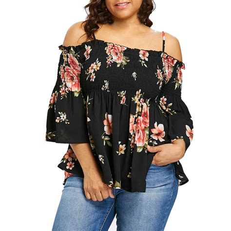 Plus Size Summer Tops For Womens Tops And Blouses Cold Shoulder