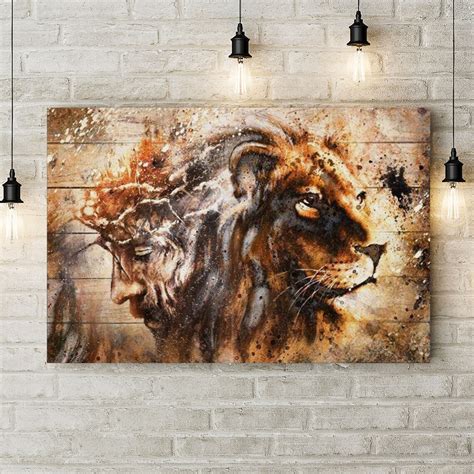 Lion Jesus Canvas Lion Of Judah Wall Art The Lion And Jesus Etsy