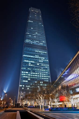 Beijing China World Trade Center Tower Iii At Night Stock Photo