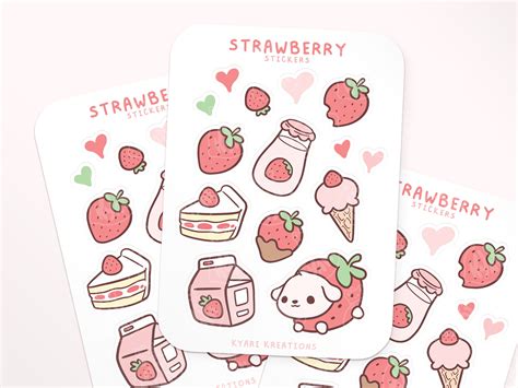 Cute Strawberry Sticker Sheet Pink Stickers Etsy