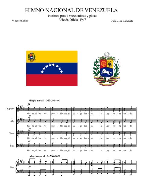 Himno Nacional De Venezuela Piano Y Coro Mixto Pdf Garganta Humana