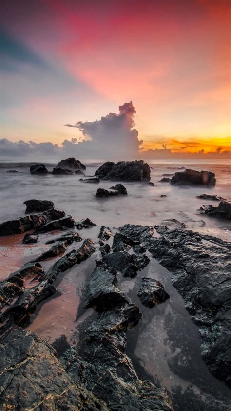 Download Wallpaper 720x1280 Water Flow Coast Nature Sunset Clouds