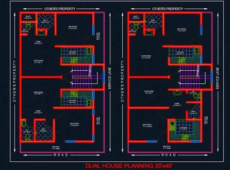 Dual House Planning Floor Layout Plan X Dwg Drawing Bhk House Plan House Plans Home