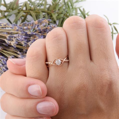14k Rose Gold Womens Twisted Engagement Ring Unique Dainty Etsy