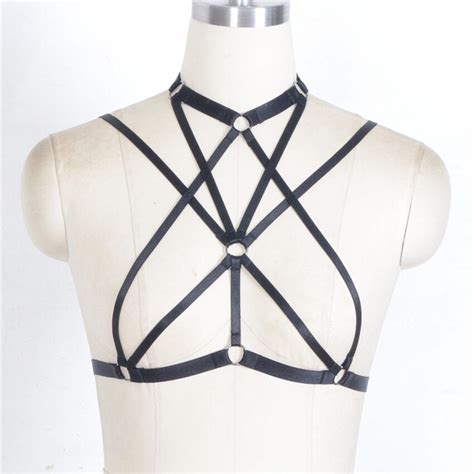 harajuku sexy women harness body bondage cage bralette black halter lingerie goth punk cross