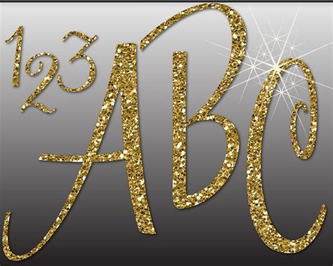 Glitter Gold Alphabet Digital Clipart Letters Numbers