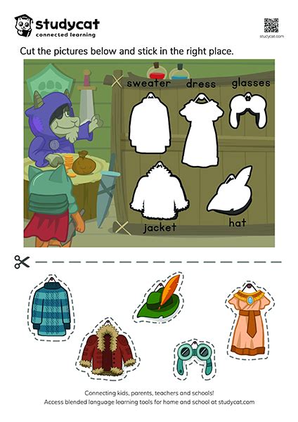 English Clothes Cut and Paste Worksheet | Printable PDF