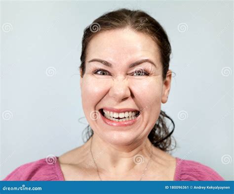 Grinning Adult Woman With Teeth Angry And Annoyed Person Portrait On