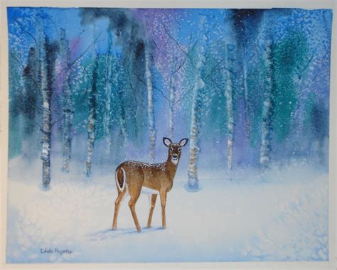 Deer And Snowfall 8x10 Watercolor Sold Nature Paintings Animal