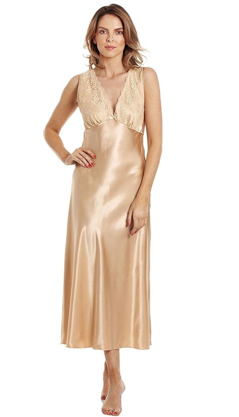 Ladies Long Satin Nightdress Nightie Built Up Shoulder Lace Detail Uk 10 28 Ebay