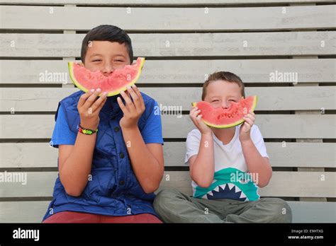 Children Eating Watermelon Stock Photo Alamy