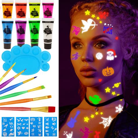 12 Colors Glow In The Dark Under Black Light Face Body Paint Uv Black Light Glow Body Paint