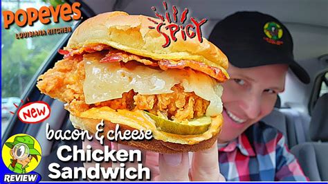 Popeyes® Spicy Bacon And Cheese Chicken Sandwich Review ⚜️🔥🥓🧀🍗🥪 Peep