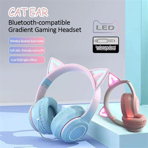 Gaming Headset Led Wireless Bluetooth Compatible Headphones With Mic