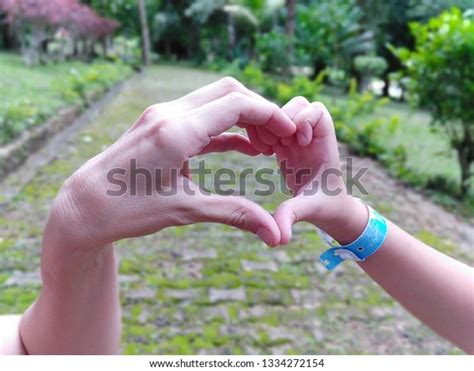 Moms Daughters Hands Forming Heart Shape Stock Photo 1334272154