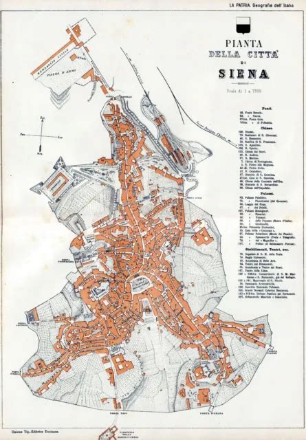 Pianta Di Siena Grande Carta Topografica Geografica Stampa Antica