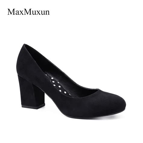 Maxmuxun Shoes Woman Classic Mary Jane Thick Heel Pumps Office Ladies