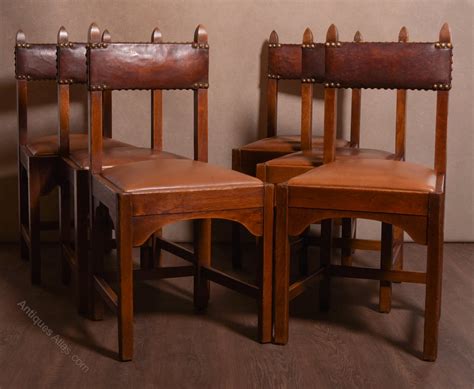 Three arts and crafts sterling silver bo. Set Of 6 Arts And Crafts Oak And Leather Chairs - Antiques ...