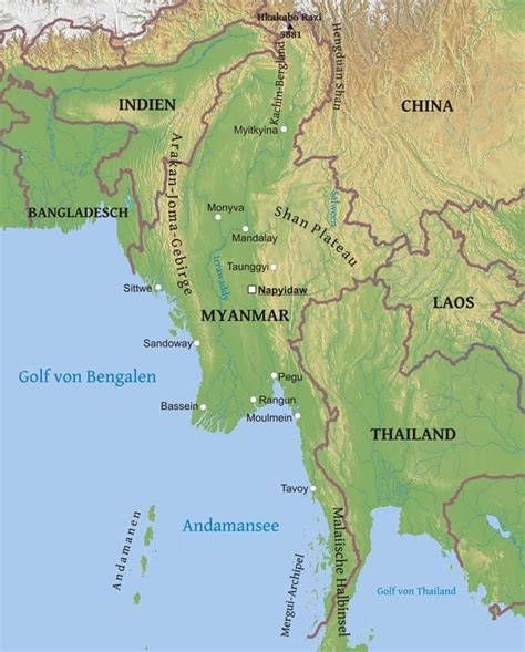 Administrative map of myanmar (burma) nations online project burma infos | einreise, klima, landkarte, reisetipps. Karte von Myanmar - Freeworldmaps.net